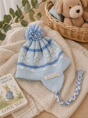 TBBC The Beaufort Bonnet Company Snowflake Knit Pom Pom Hat | Light Blue | 6–18M